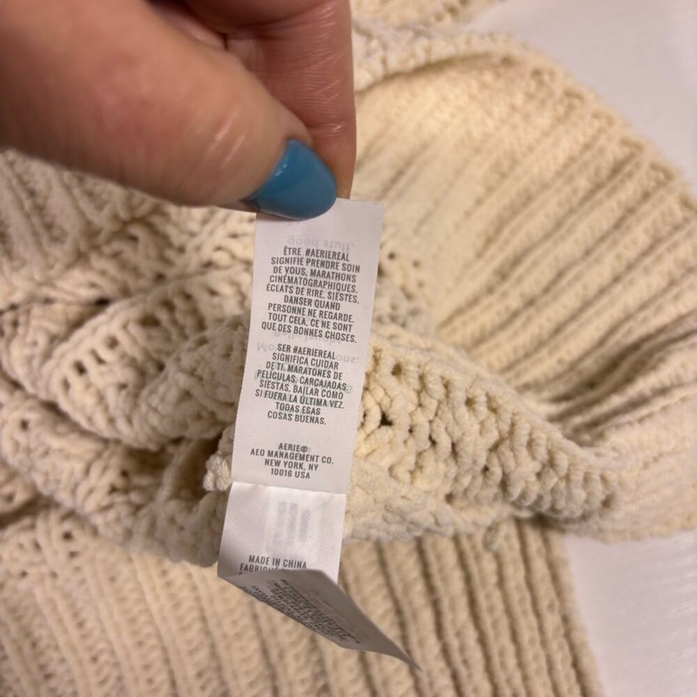 Aerie Quarter Zip Cream Loose Knit Sweater Size XL B3 - Picture 10 of 11